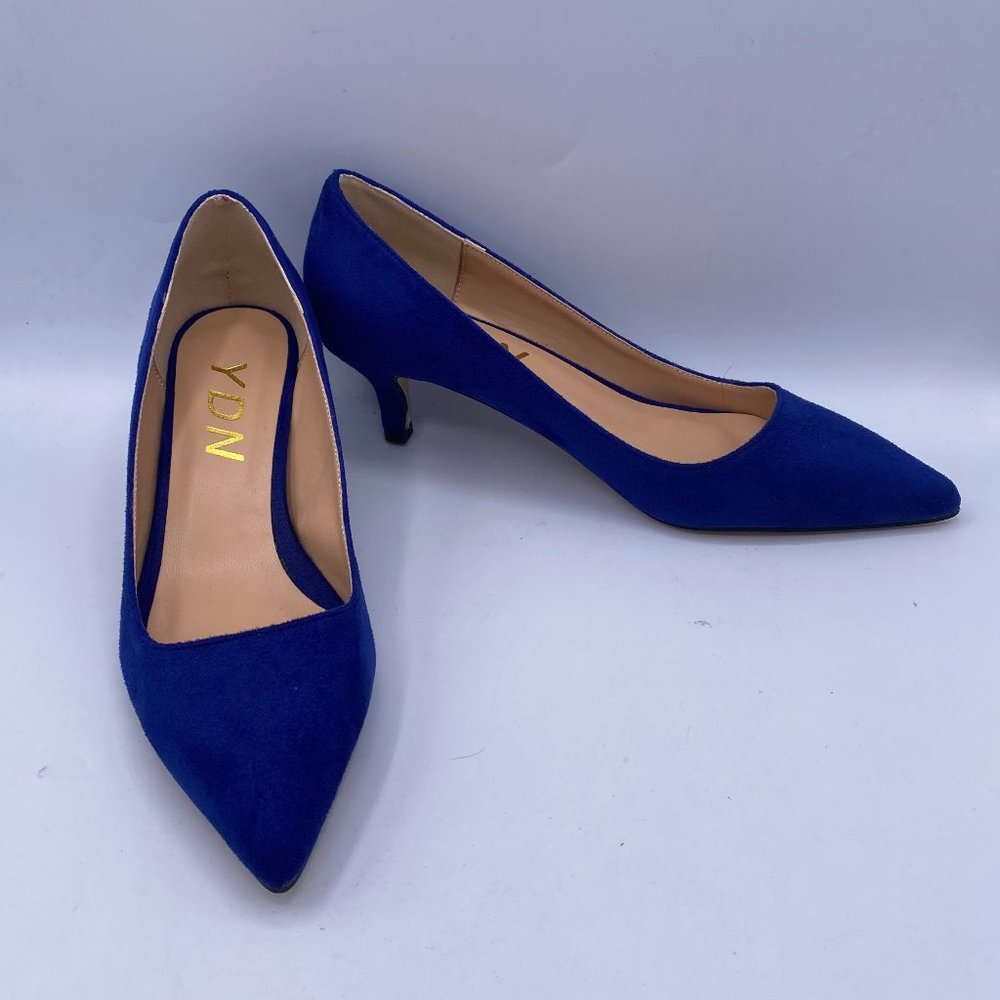 YDN Blue Suede Kitten Heel Pointed Toe  Pump